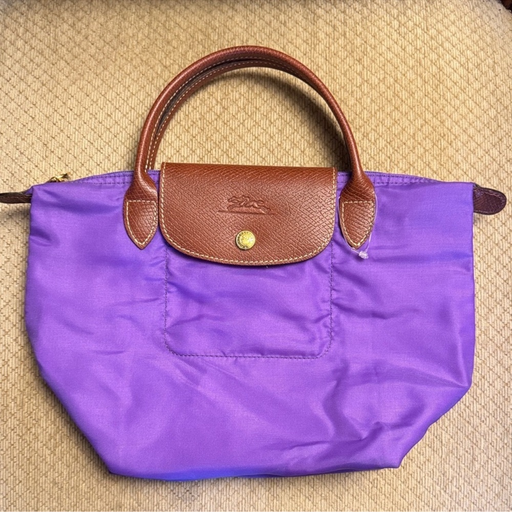 Longchamp Purple (Violet) Tote Bag with Brown Accents. New without tag.